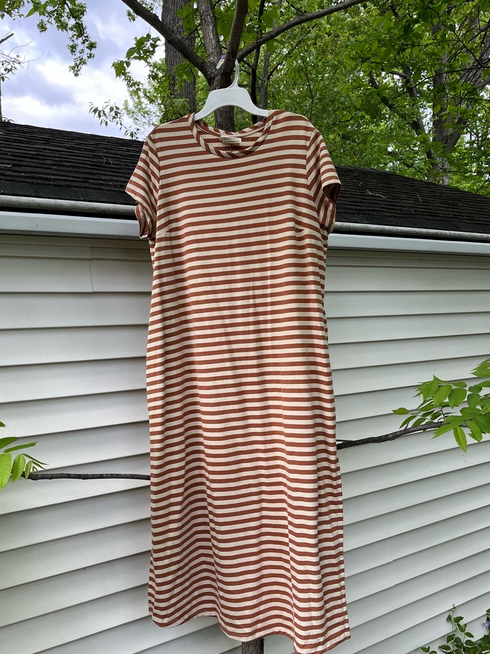 Casual Brown and Cream Striped Midi Dress